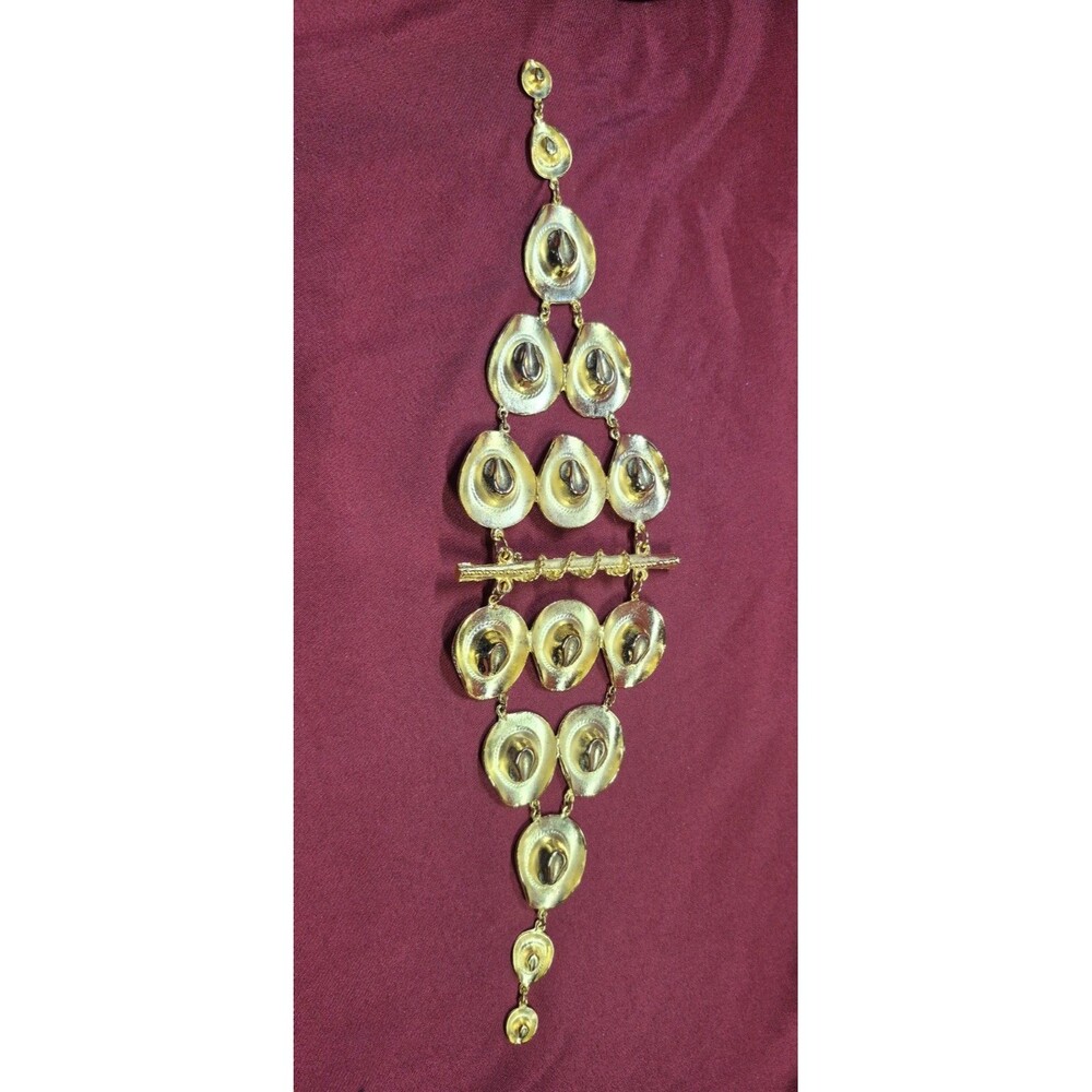 VTG Ultra Craft Cowboy Hat Shoulder Pin Brooch 12" Cascading Gold Tone Western